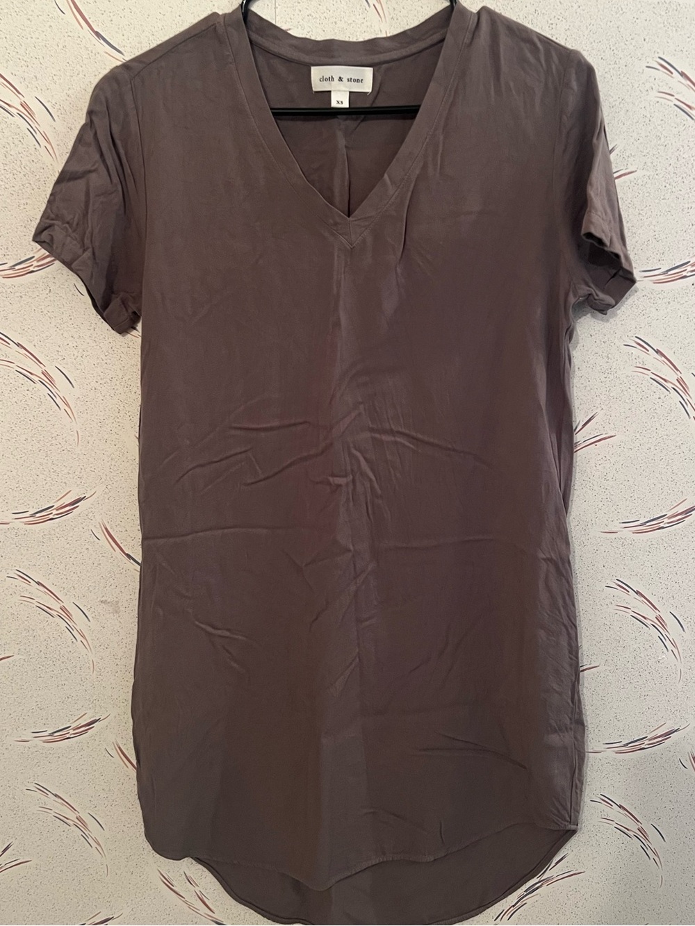 Cloth & Stone Women’s XS Brown V-Neck T-Shirt Dress High Low Hem